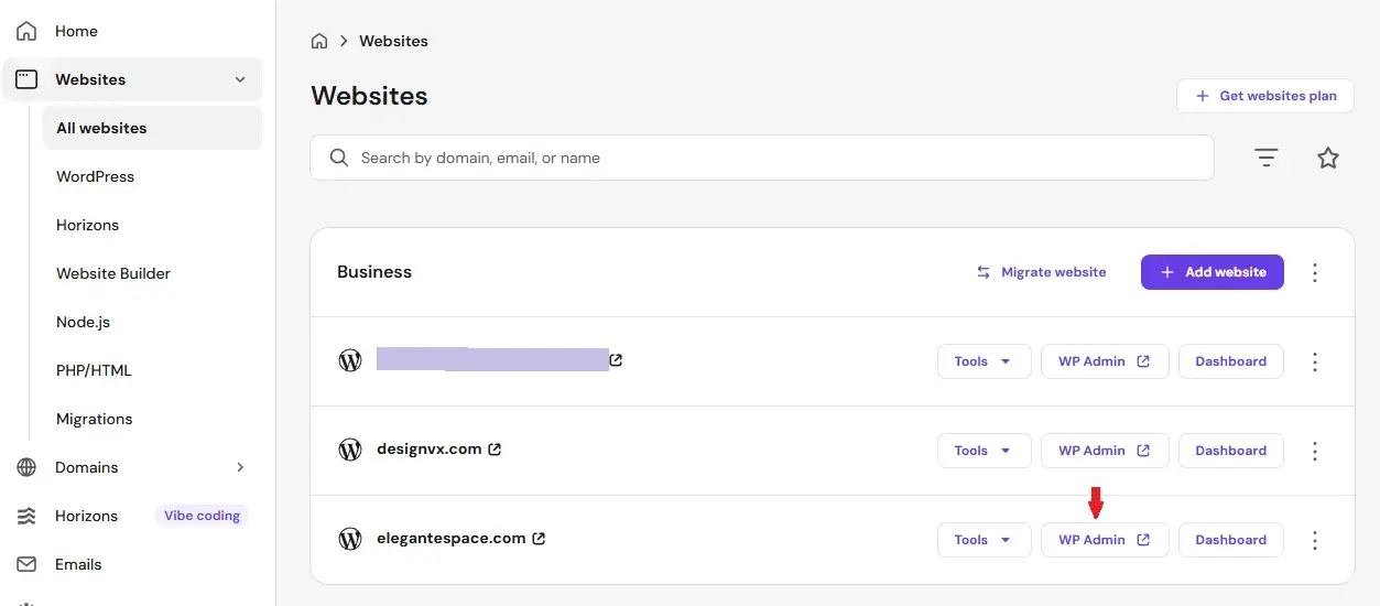 Access wordpress dashboard via hostinger panel