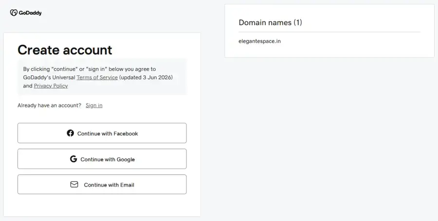 godaddy account creation