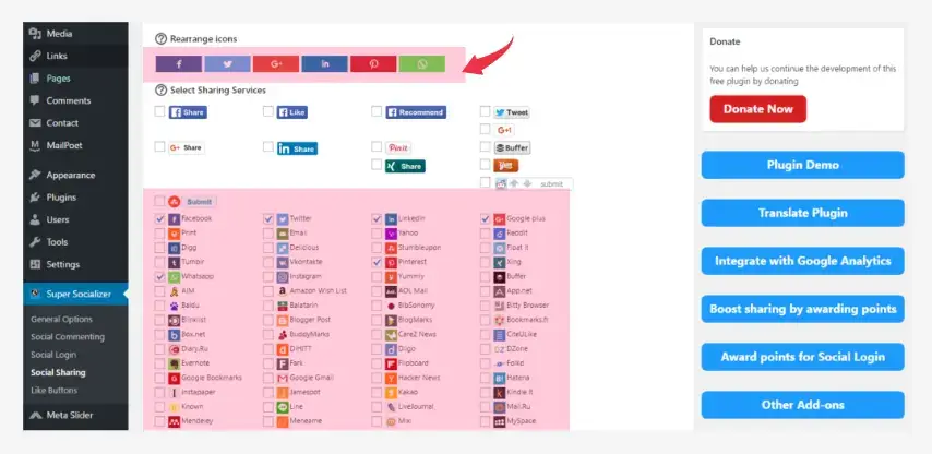 enable Social sharing button
