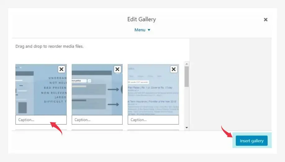 insert caption to gallery