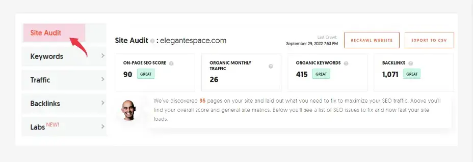 ubersuggest site audit