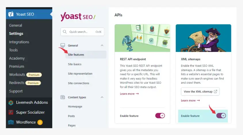 enable xml sitemap in yoast seo plugin