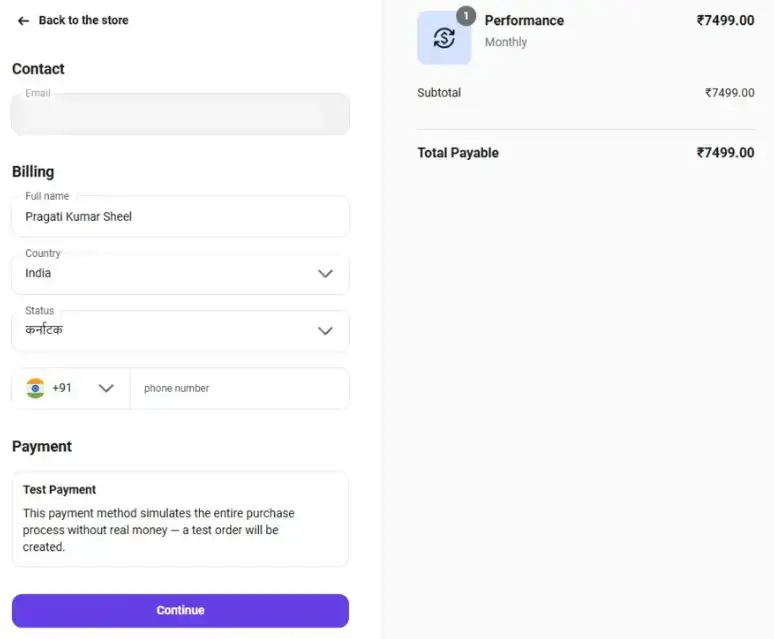 checkout page of hostinger ai website builder elegantespace
