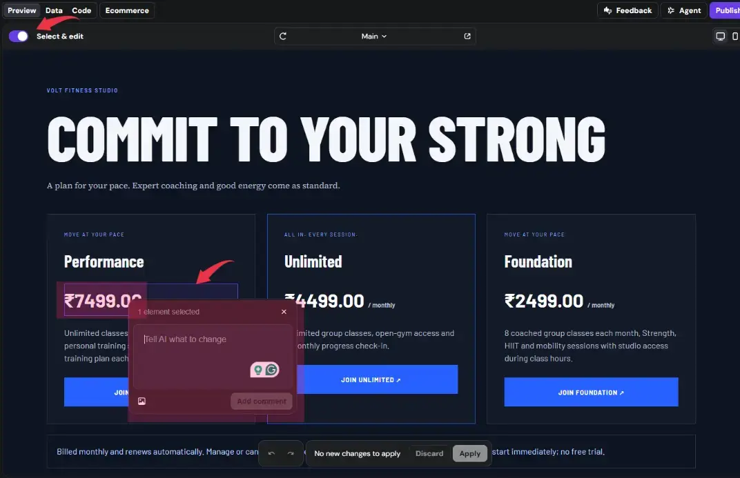 editing the website generated by hostinger ai