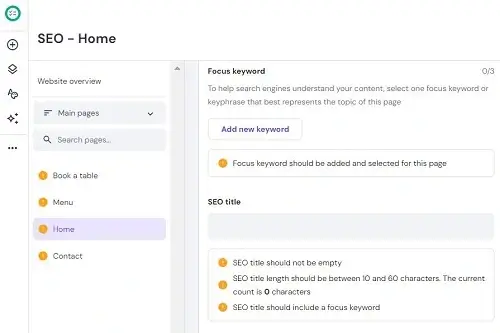 website builder SEO features